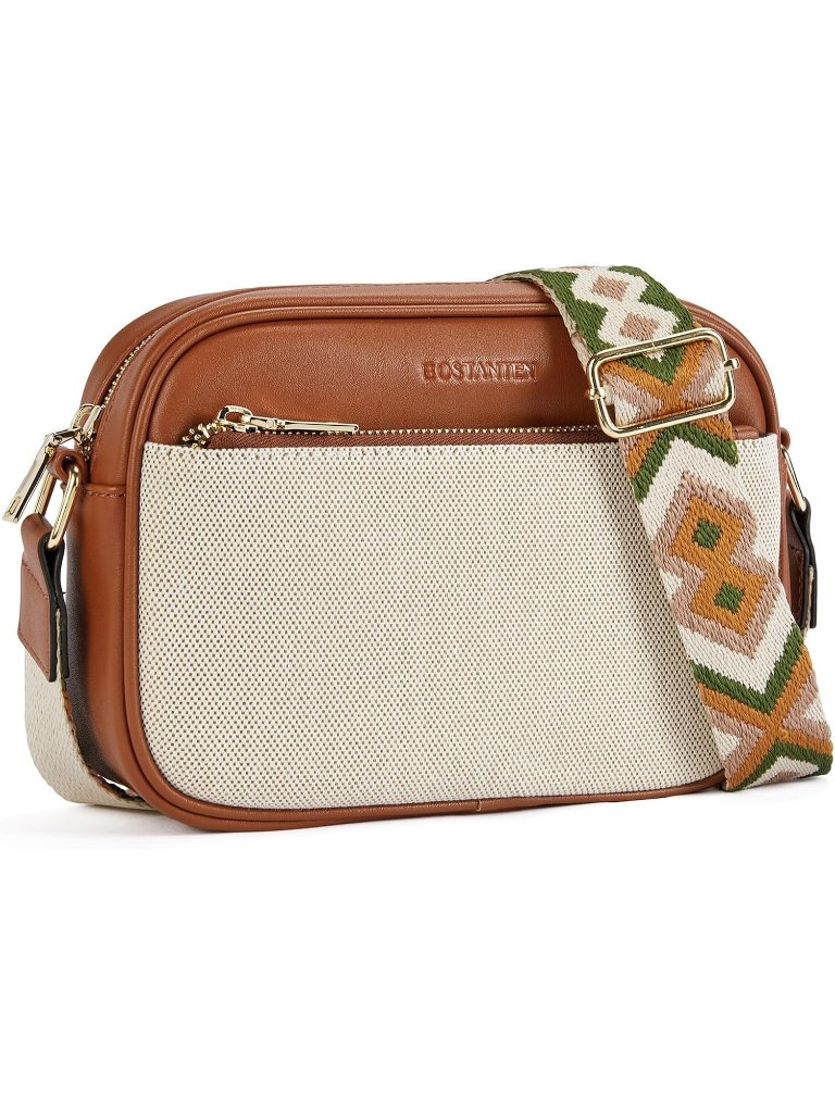 Bostanten Women's Pattern Brown Leather Quilted Crossbody Vegan Shoulder Handbag